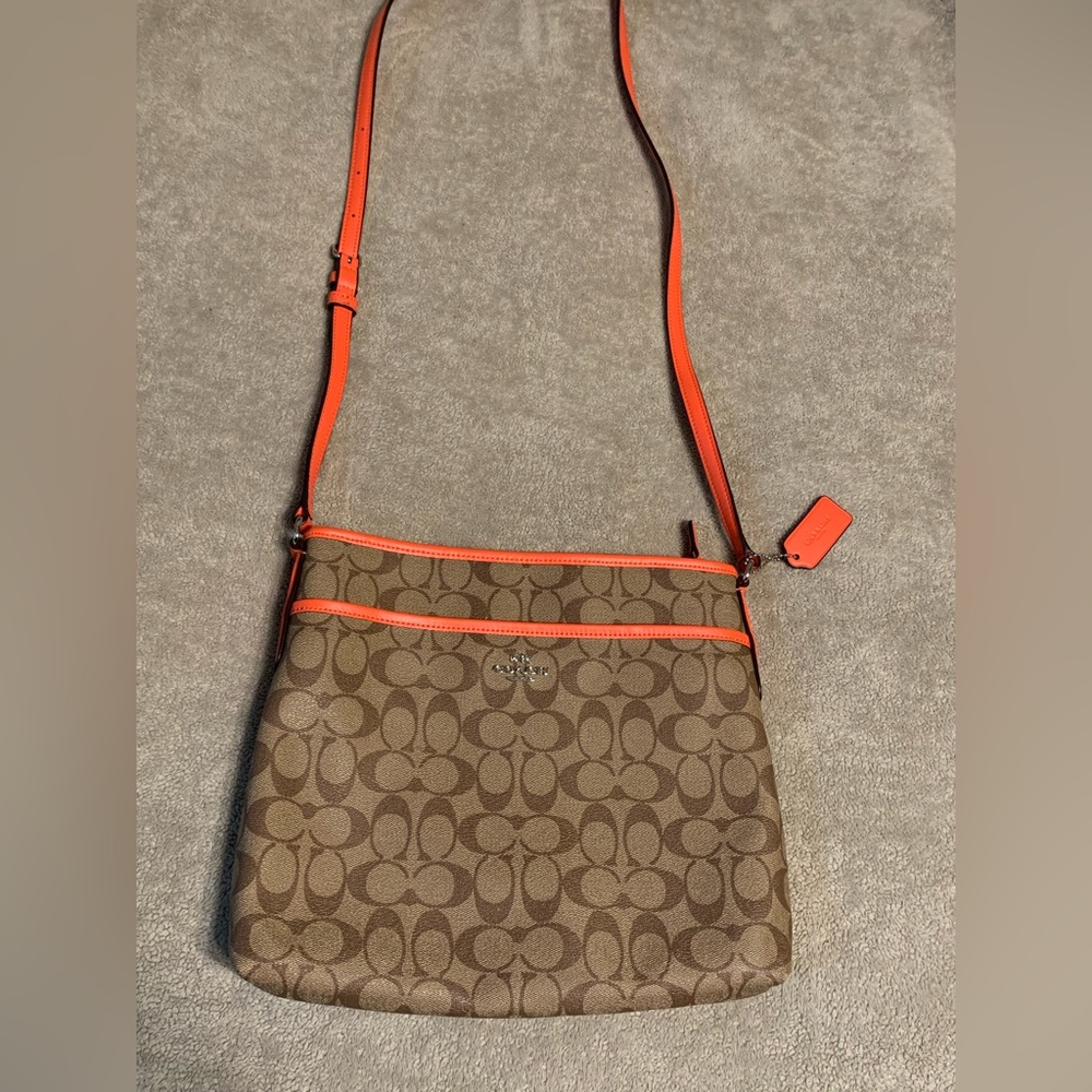 Coach Crossbody Monogram C Print Crossbody Bag Tan Beige Peach